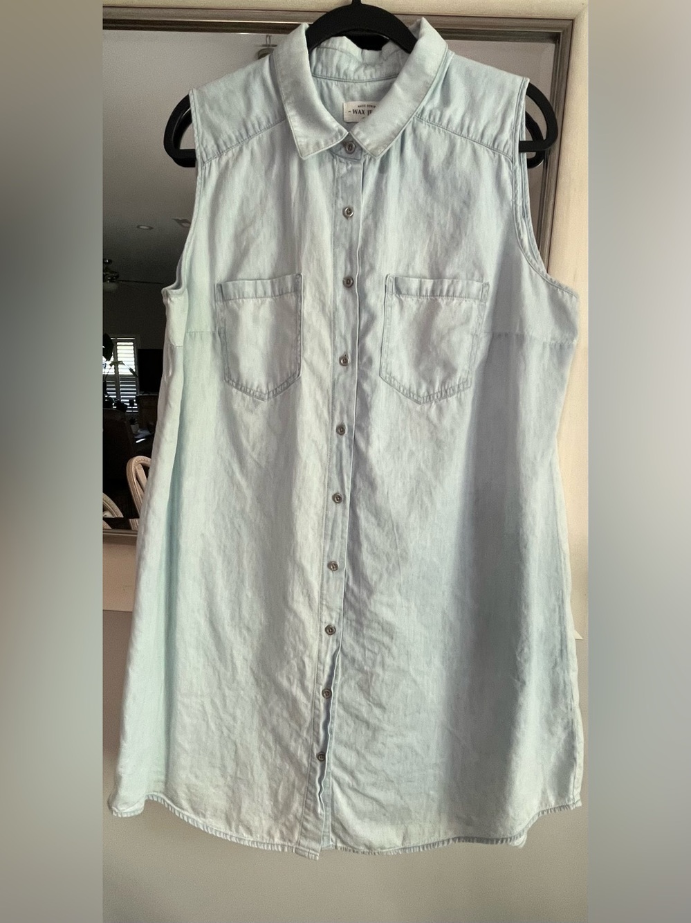 Wax Jean Light Blue Sleeveless Button-Front 100% Cotton Shirt Dress Size XXL